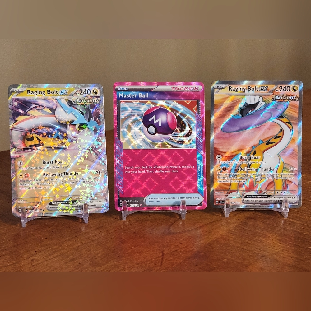 Pokemon cards- Master Ball 153/162,Raging Bolt ex 123/162, Raging Bolt ex 196/16